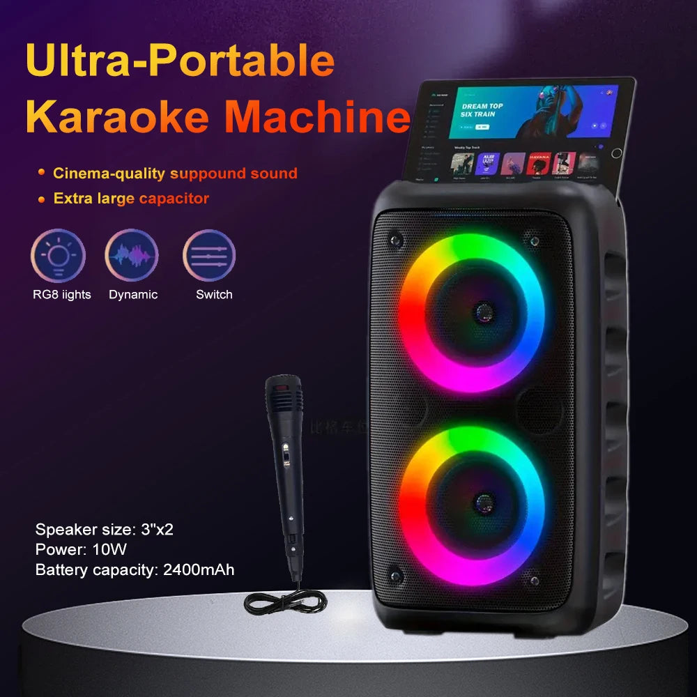ZNLYRION Portable Bluetooth Karaoke Speaker With RGB Lighting TWS Stereo