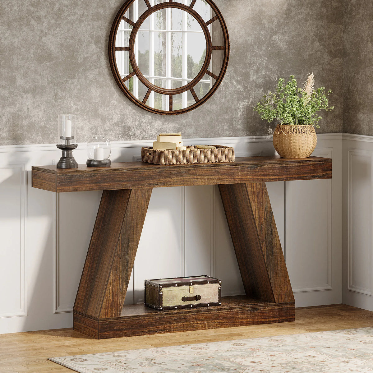 Tribesigns Rustic Industrial Console Table With Storage for Entryway and Living Room