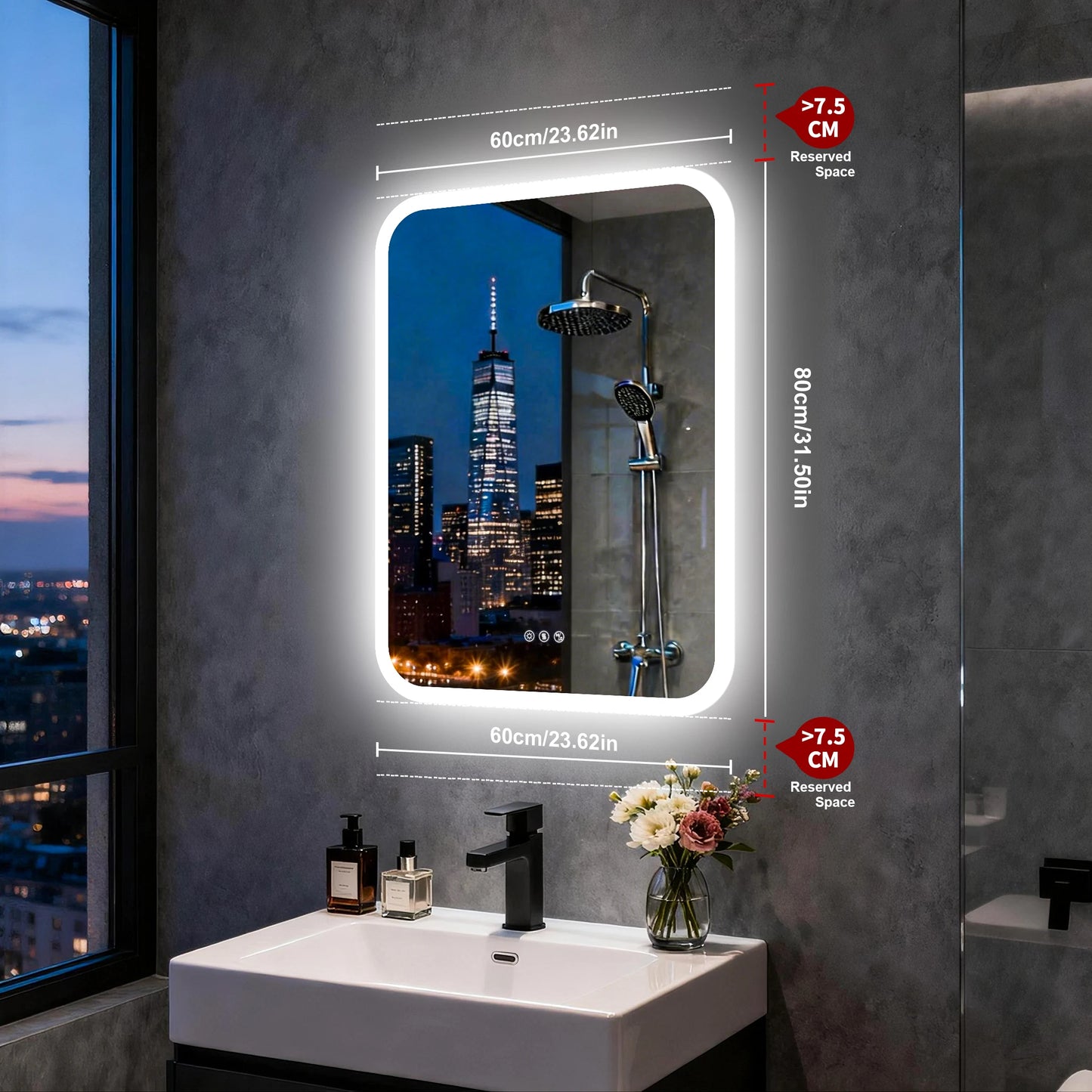 Smart LED Bathroom Mirror With Bluetooth Speakers And Dimmable Lighting