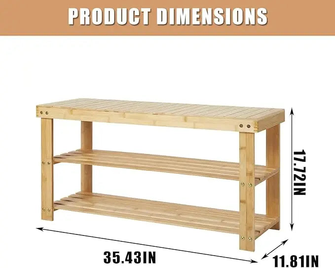 HiMISS Bamboo Shoe Rack Bench With Comfortable Entryway Storage Seat