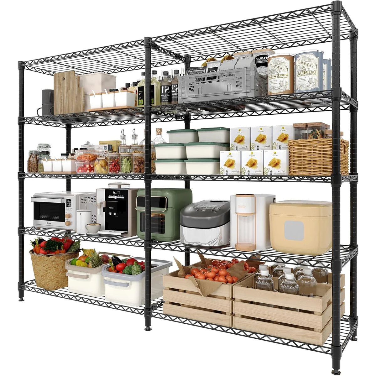 Heavy Duty Carbon Steel Five Tier Adjustable Wire Shelving Rack