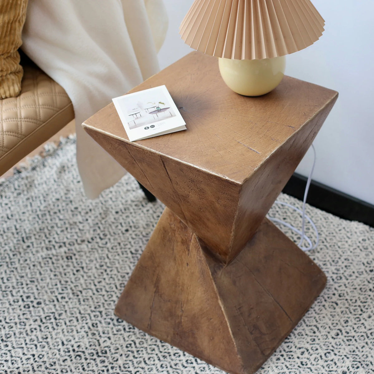 Modern Lightweight Concrete Triangle Accent Side Table For Indoor Outdoor