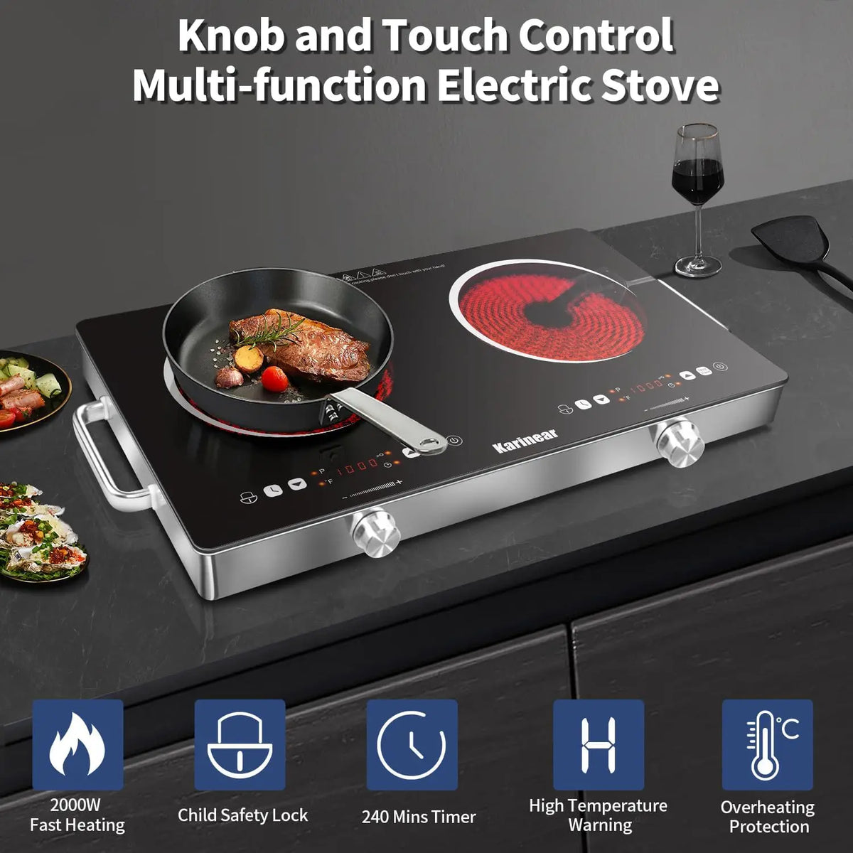 Karinear Dual Zone Electric Ceramic Hob With Safety Lock
