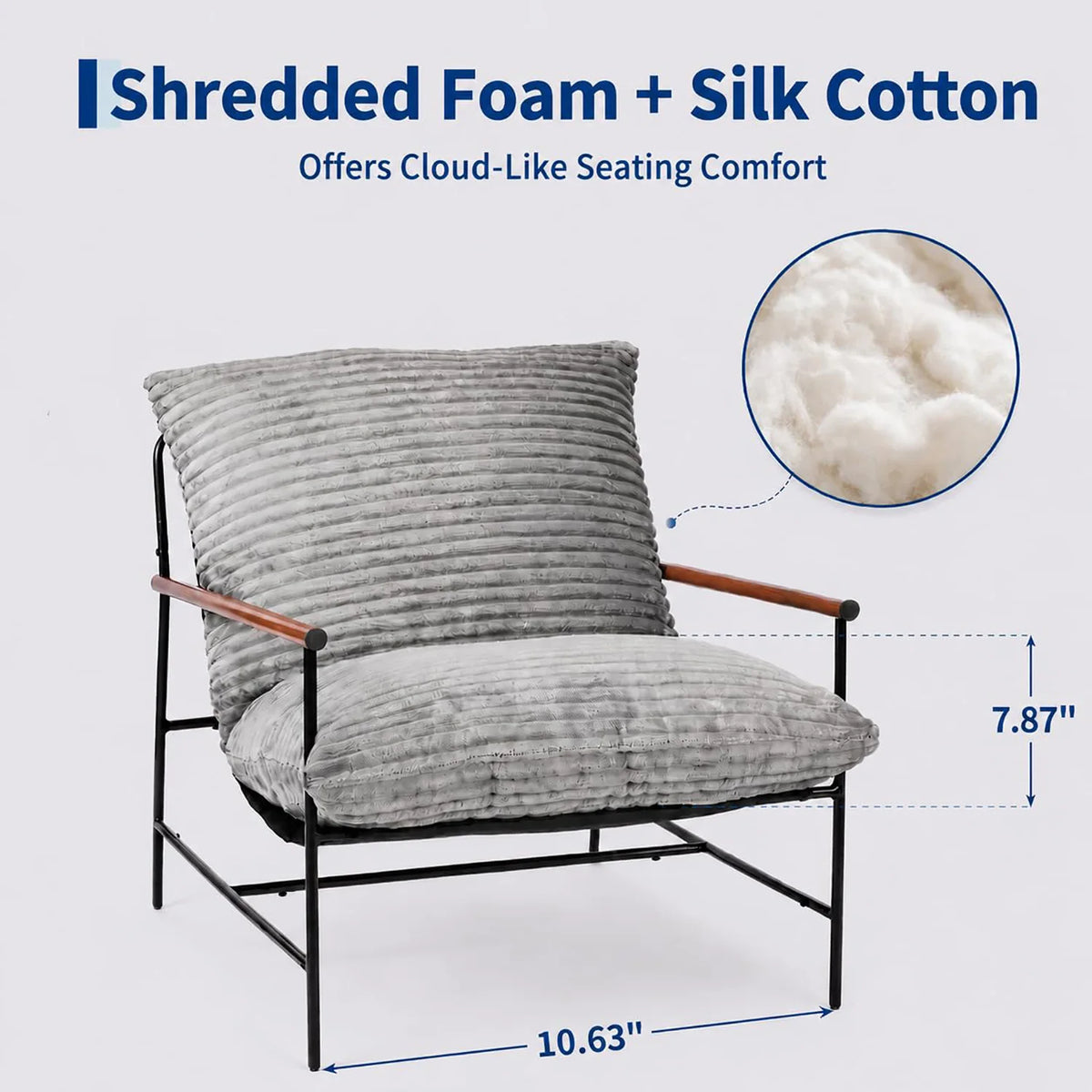 HiMISS Corduroy Lounge Chair With Wood Arms And Metal Frame
