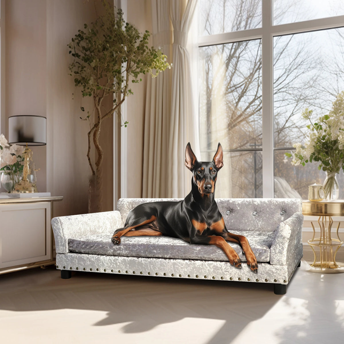 Bingopaw Elevated Dog Sofa Bed With Breathable Velvet Cushion