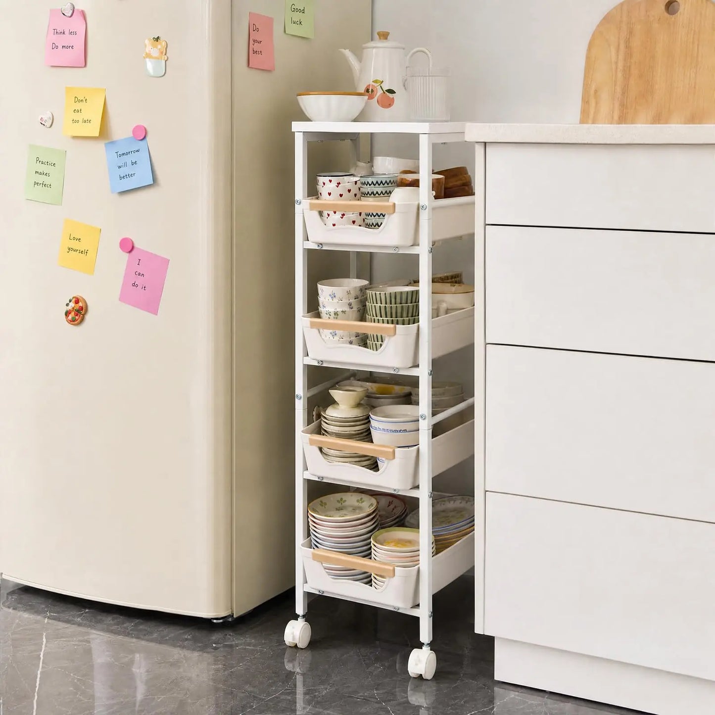 Studyset Five Tier Rolling Kitchen Cart With Pull Out Basket