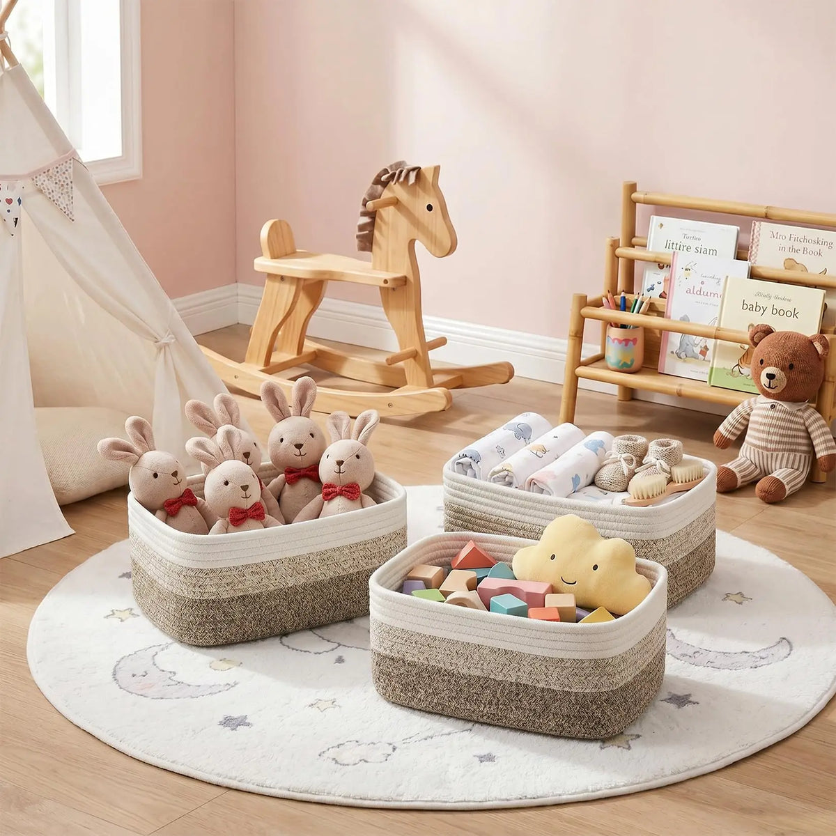 HiMISS Cotton Rope Rectangular Multi Purpose Storage Baskets