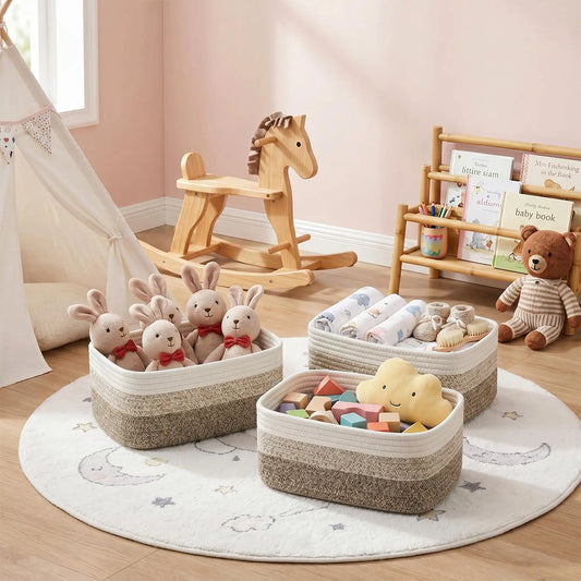 HiMISS Cotton Rope Rectangular Multi Purpose Storage Baskets