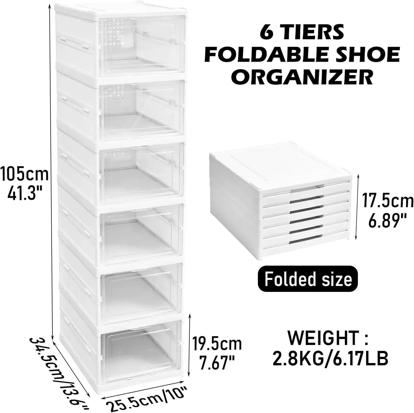 Foldable Transparent Shoe Box With Stackable Plastic Closet Organizer