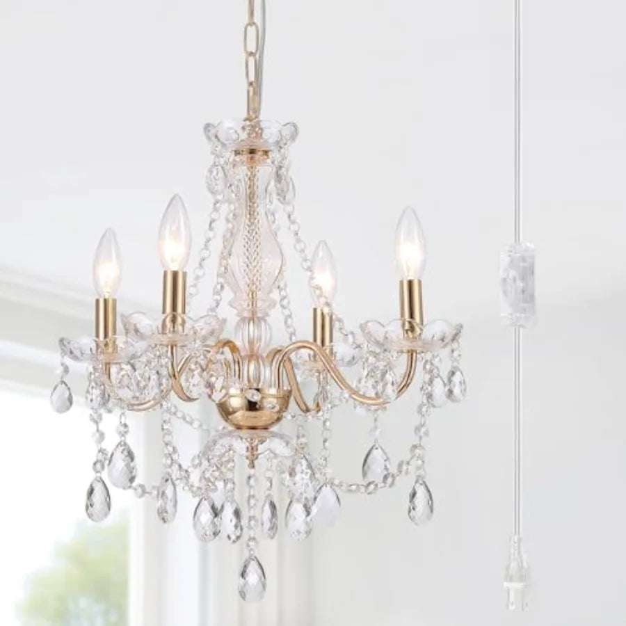 Four Light Plug In Crystal Glass Hanging Pendant Chandelier