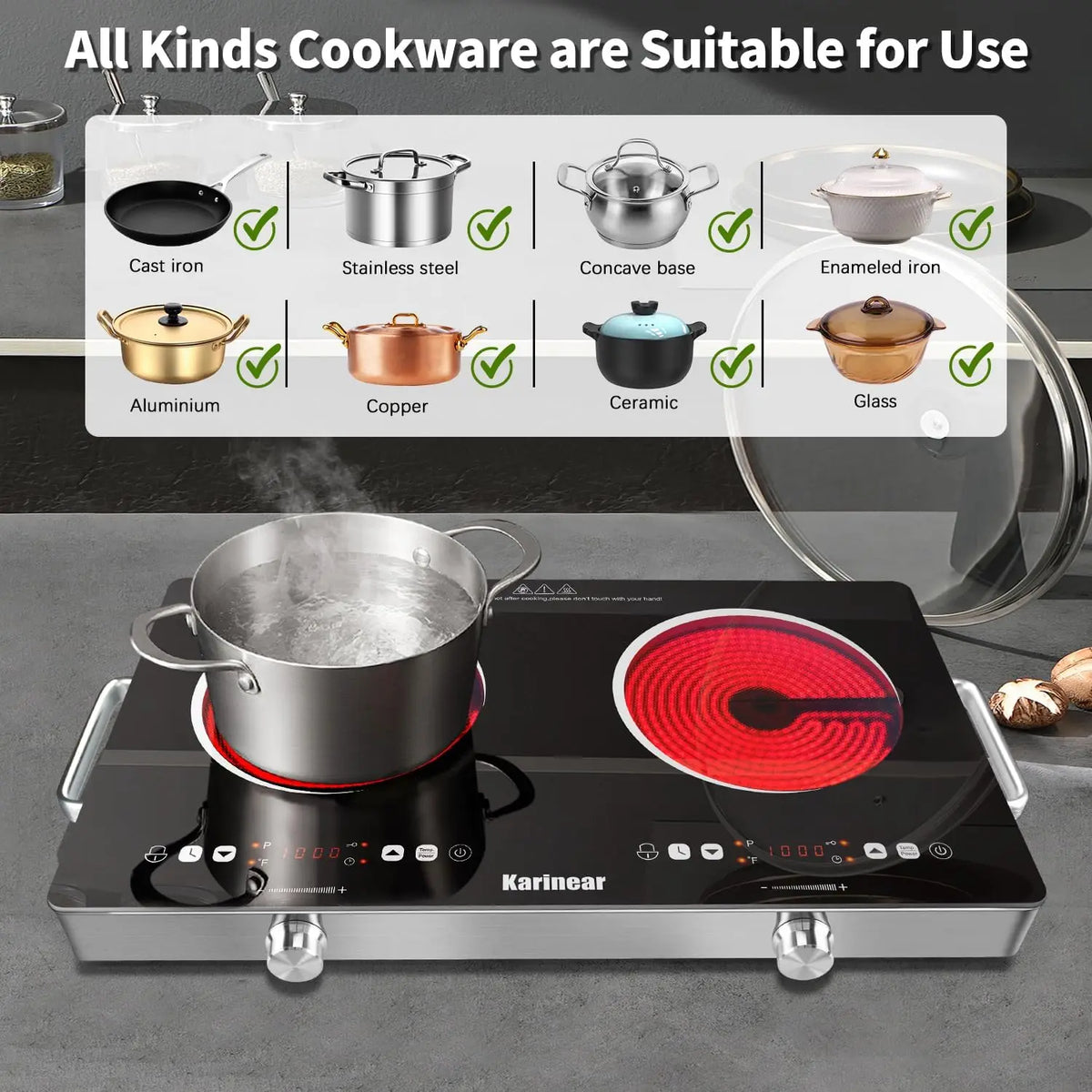 Karinear Dual Zone Electric Ceramic Hob With Safety Lock