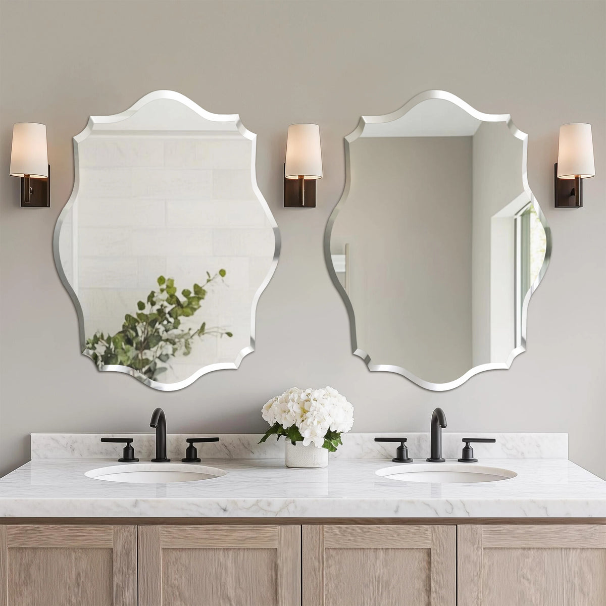 Wisfor Scalloped Frameless Beveled Wall Mirror For Bathroom Living Room