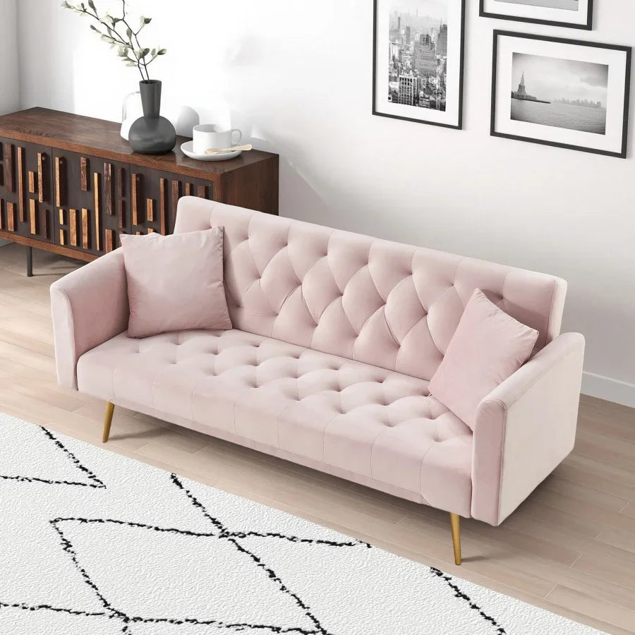 American Retro Convertible Velvet Loveseat Sofa For Home And Office