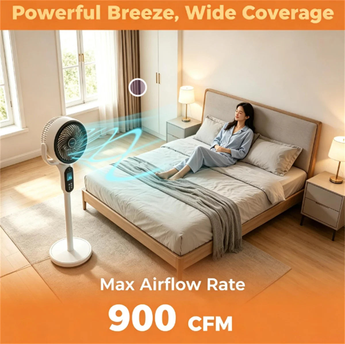 Adjustable Height Standing Fan With Remote Control And Quiet Operation