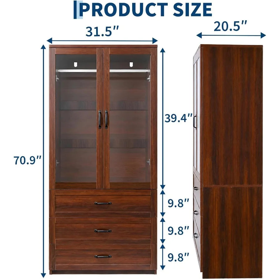 Farmhouse Wooden Armoire Wardrobe Closet For Bedroom Storage