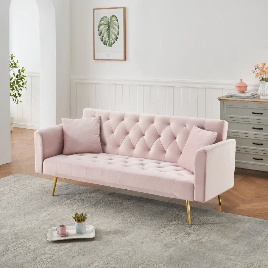 American Retro Convertible Velvet Loveseat Sofa For Home And Office