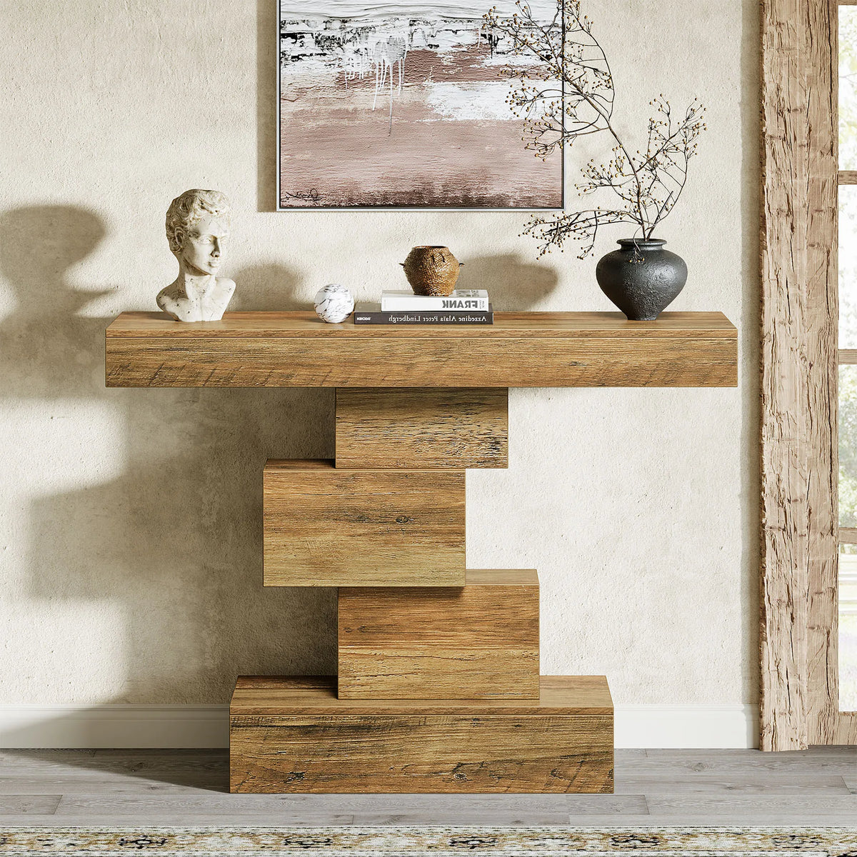 Tribesigns Farmhouse Console Table With Geometric Base For Entryway