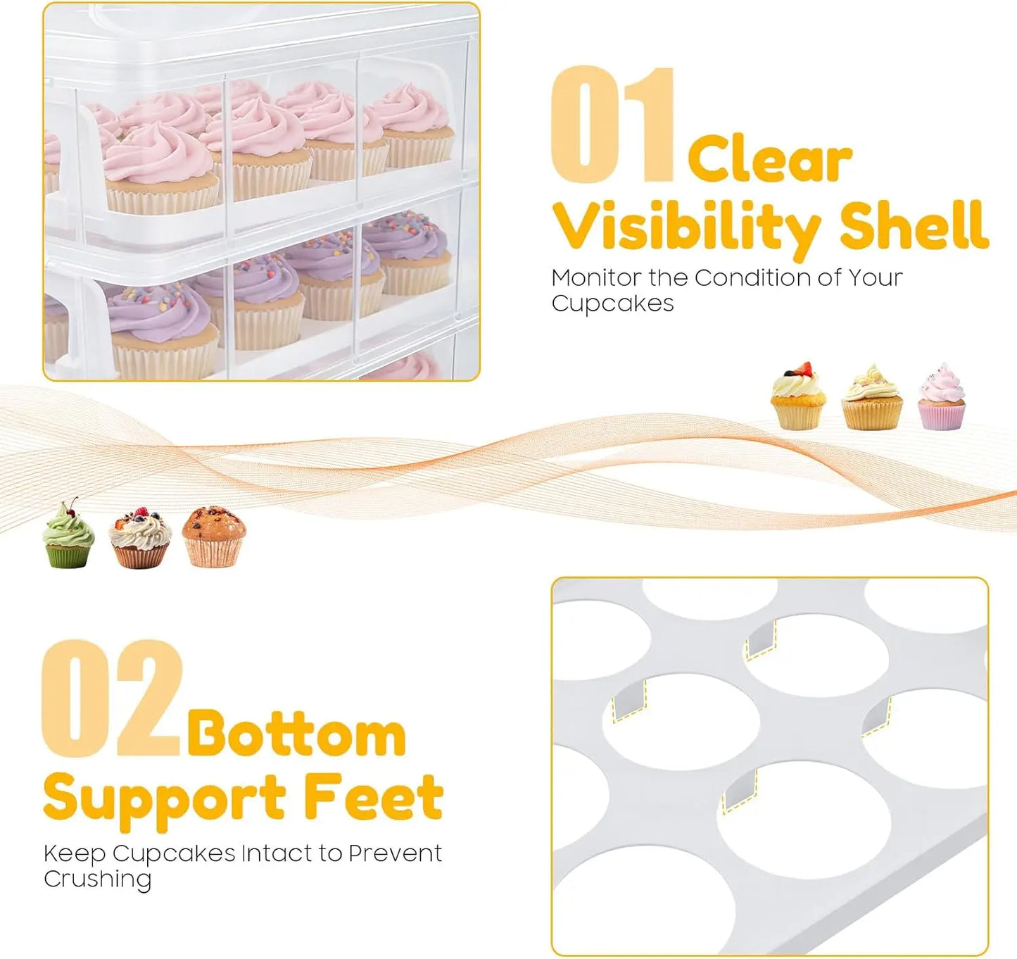 Bymaocar Stackable 4 Tier Cupcake And Brownie Carrier