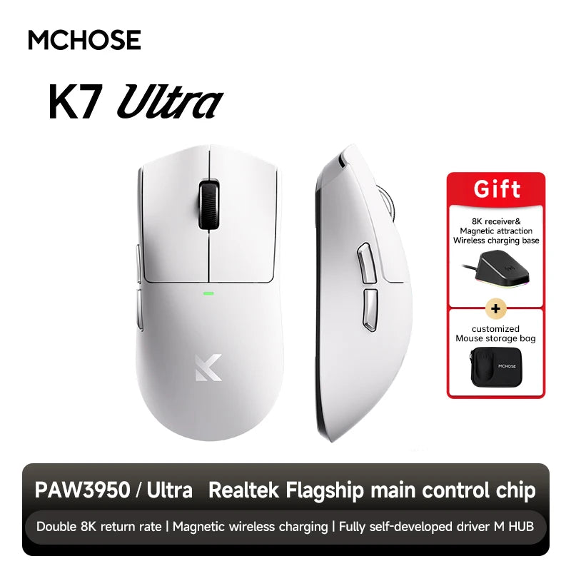 MCHOSE K7 Ultra Wireless Gaming Mouse PAW3950 8K Polling Rate