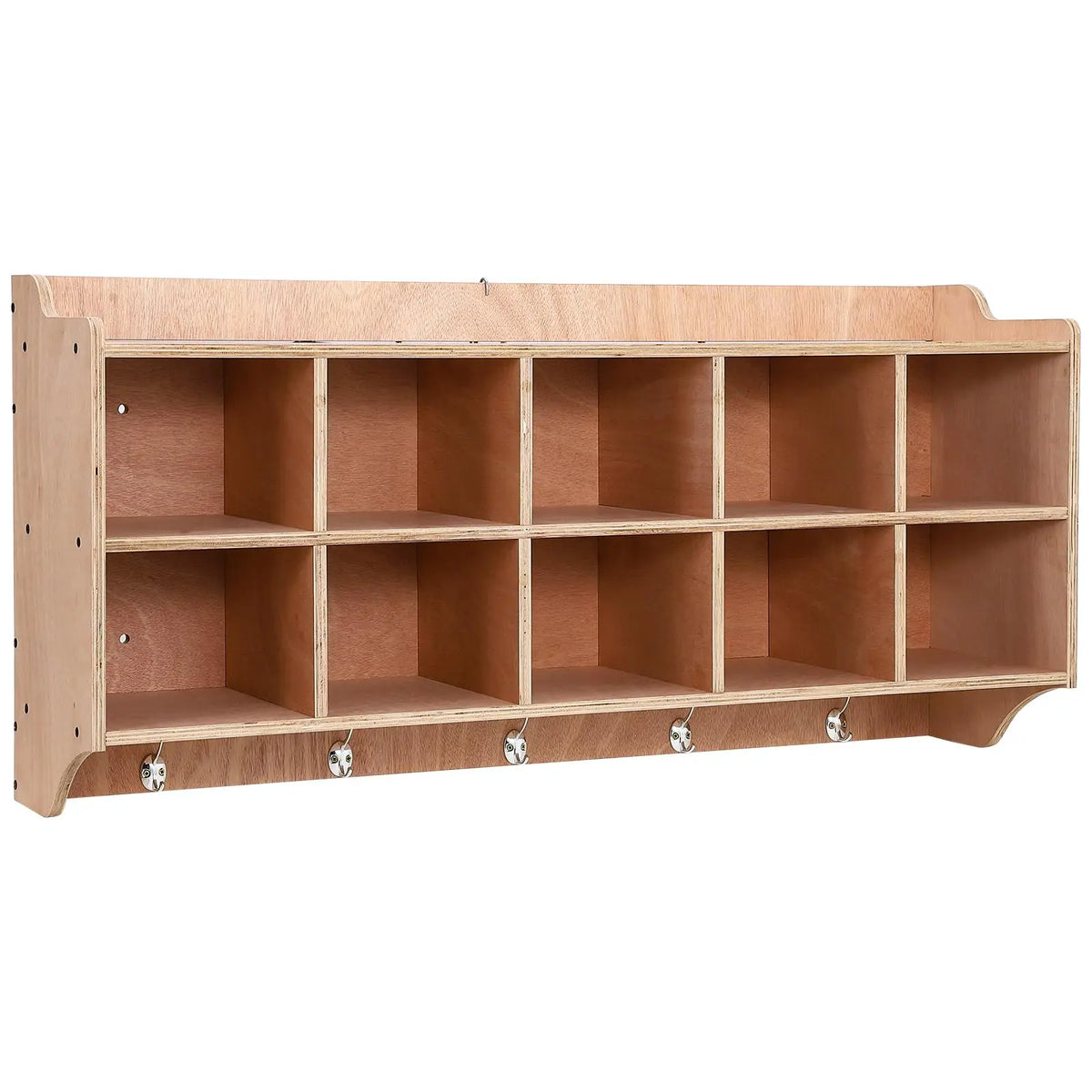 HiMISS Wall Mounted Wooden Kids Cubby Storage Organizer With Hooks