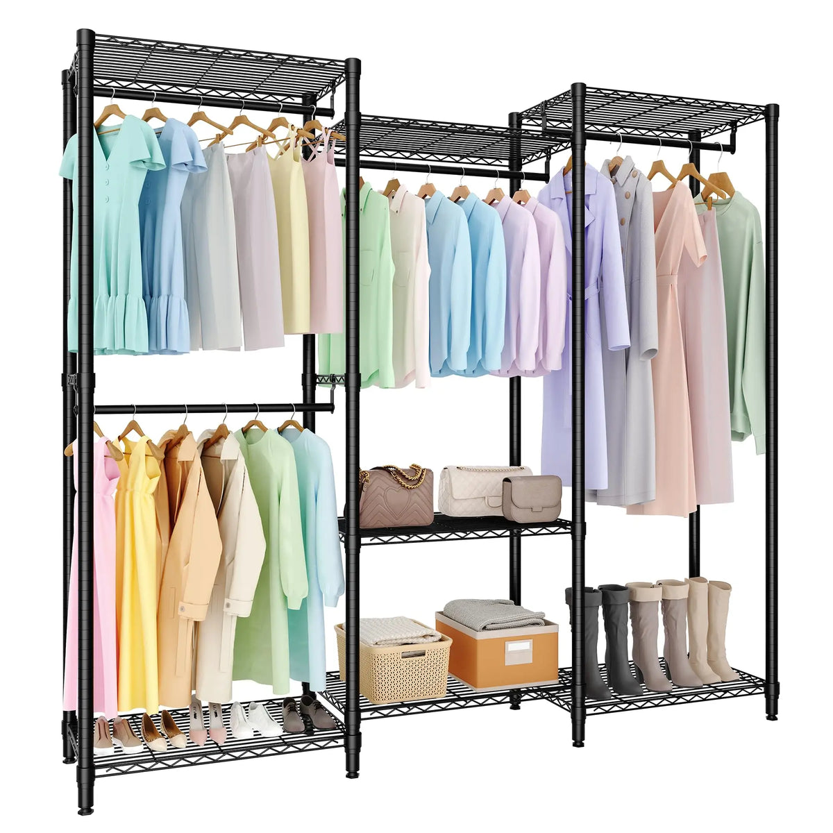HiMiss Freestanding L Shaped Clothes Rack With Adjustable Shelves