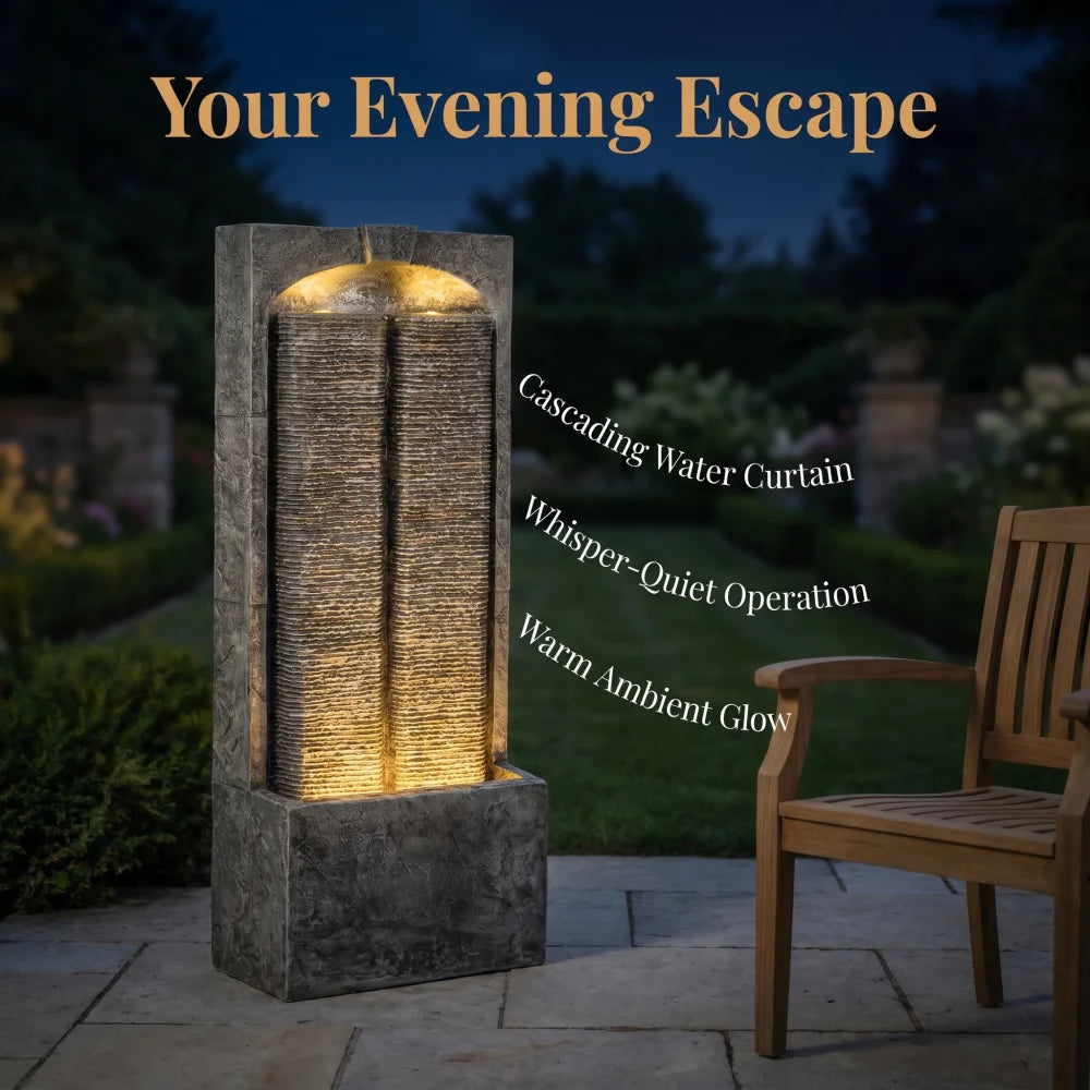 Cascading Outdoor Water Fountain With LED Lighting And Quiet Pump
