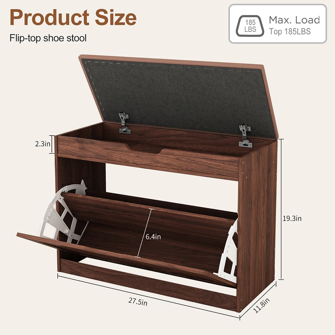 Huisenitre Storage Bench With Flip Drawers Adjustable Shelf