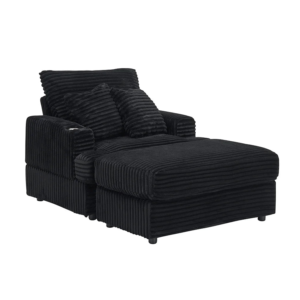 Modern Corduroy Single Sofa Chair With Footrests And Cup Holder