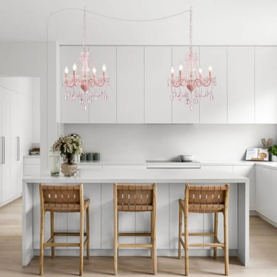Four Light Plug In Crystal Glass Hanging Pendant Chandelier
