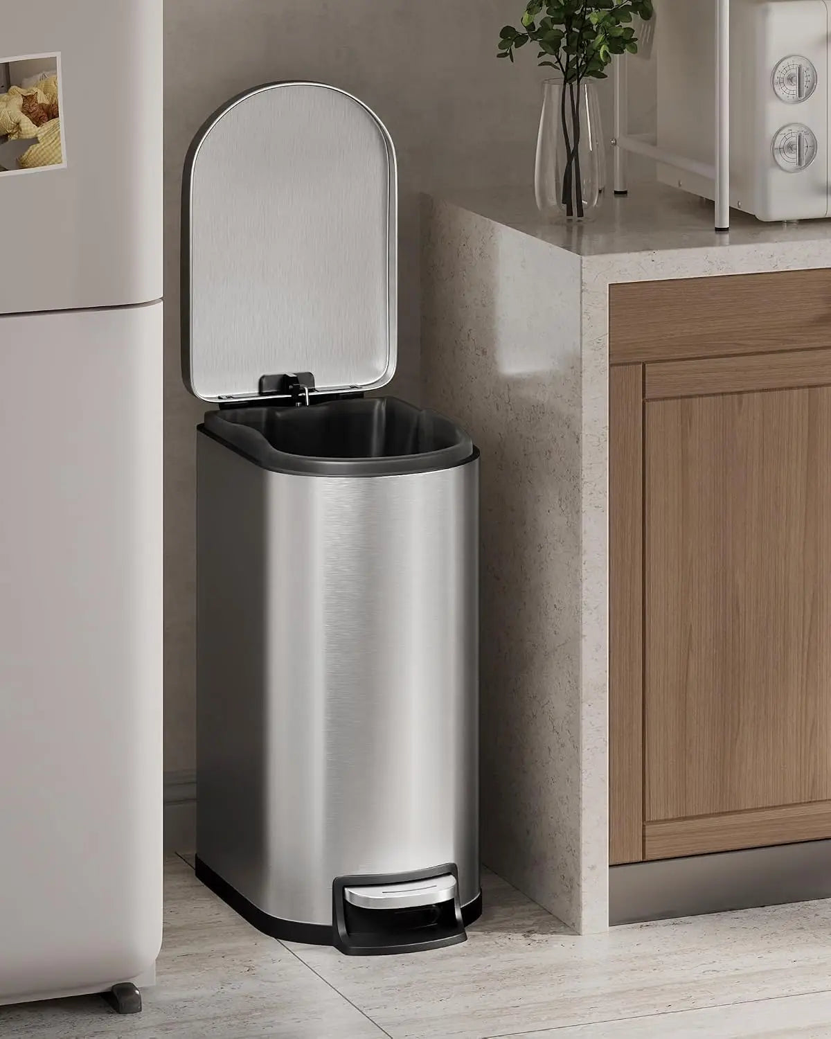 Stainless Steel Pedal Trash Can With Odor Control Lid