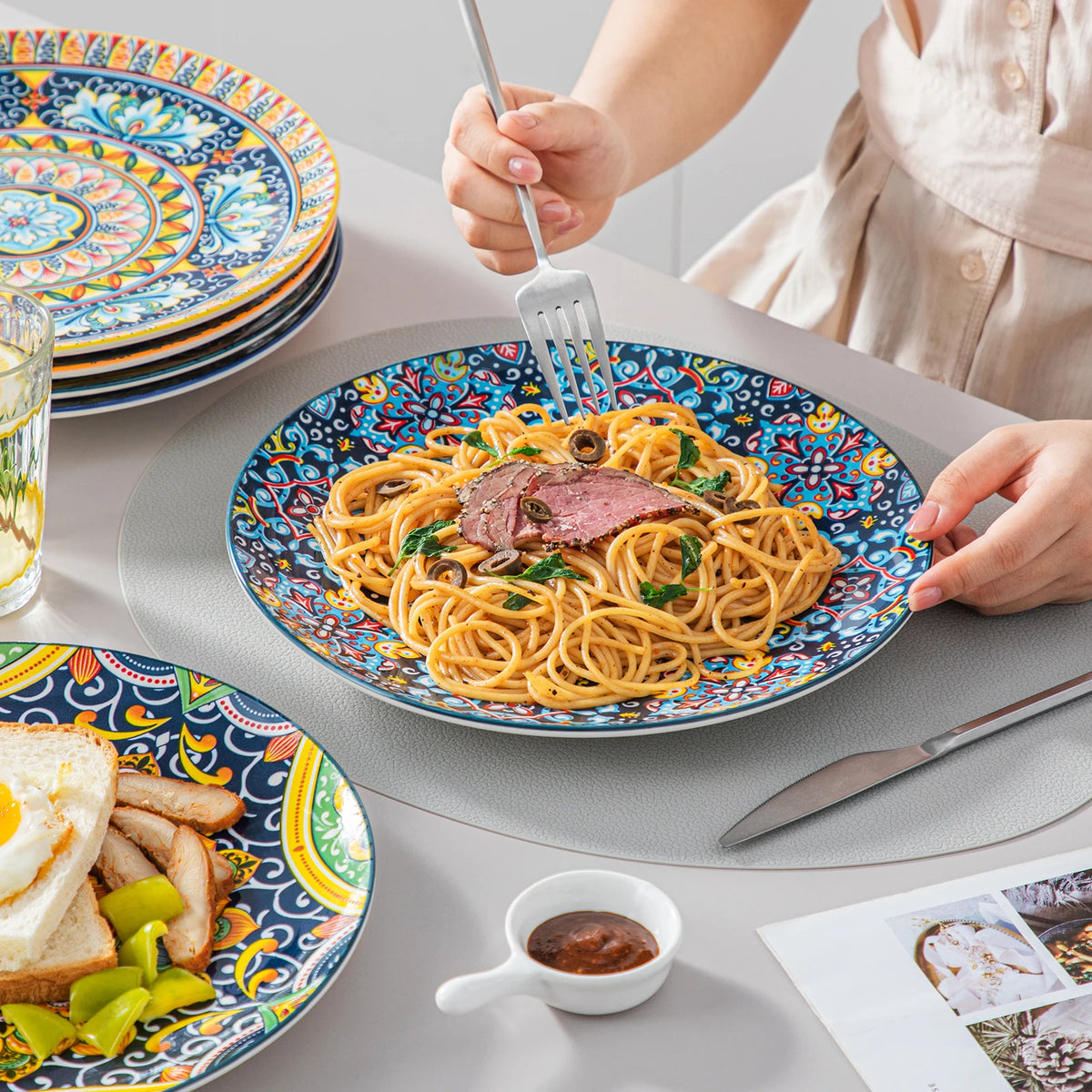Malacasa Complete Ceramic Dinnerware Set Bohemian Porcelain Tableware