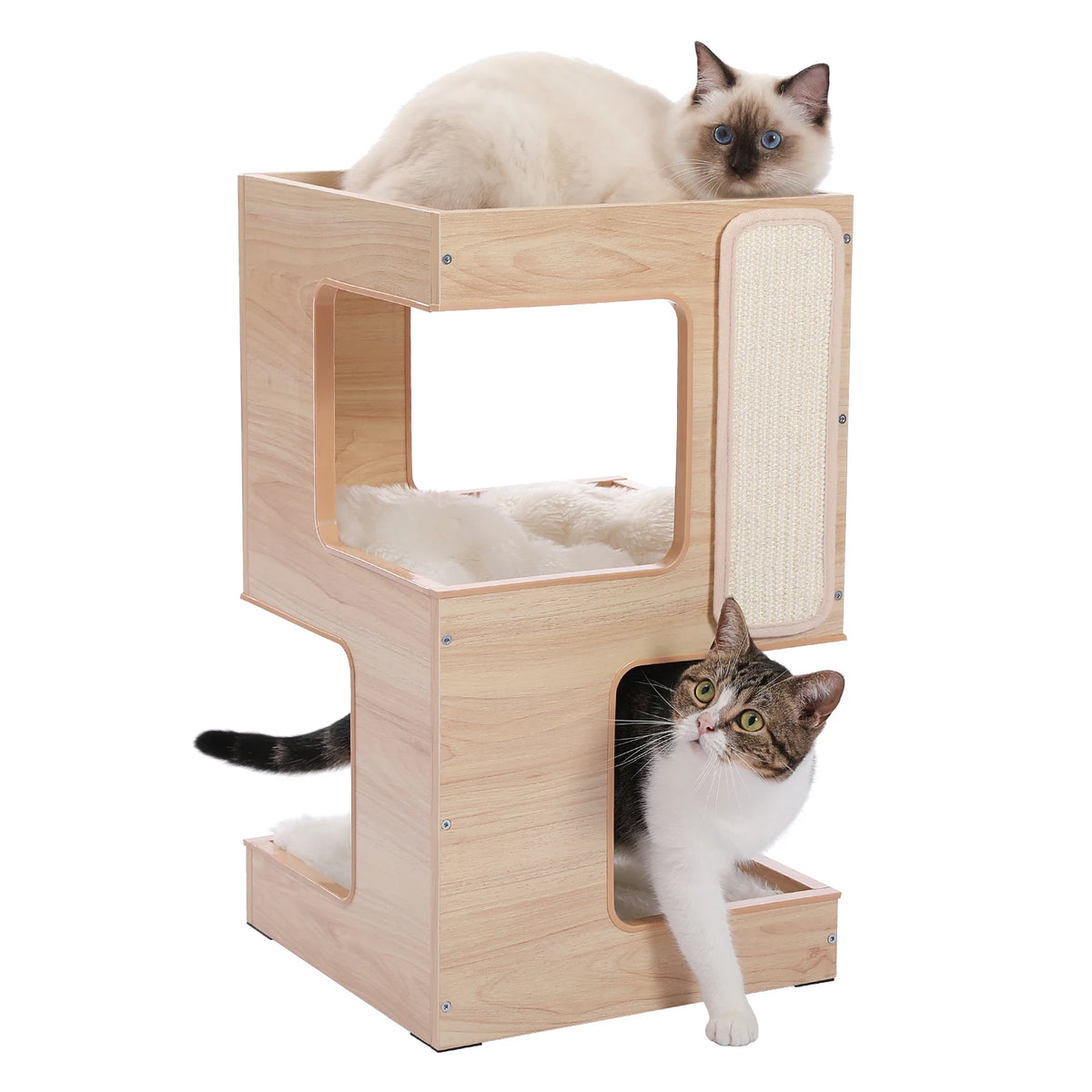 PAWZ Road Modern Wood Cat Tree Condo With Scratching Pad