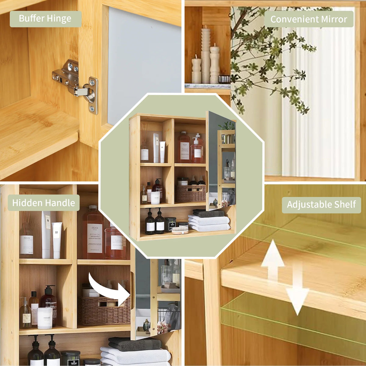 Wisfor Bamboo Bathroom Cabinet With Mirror And Medicine Storage Shelves