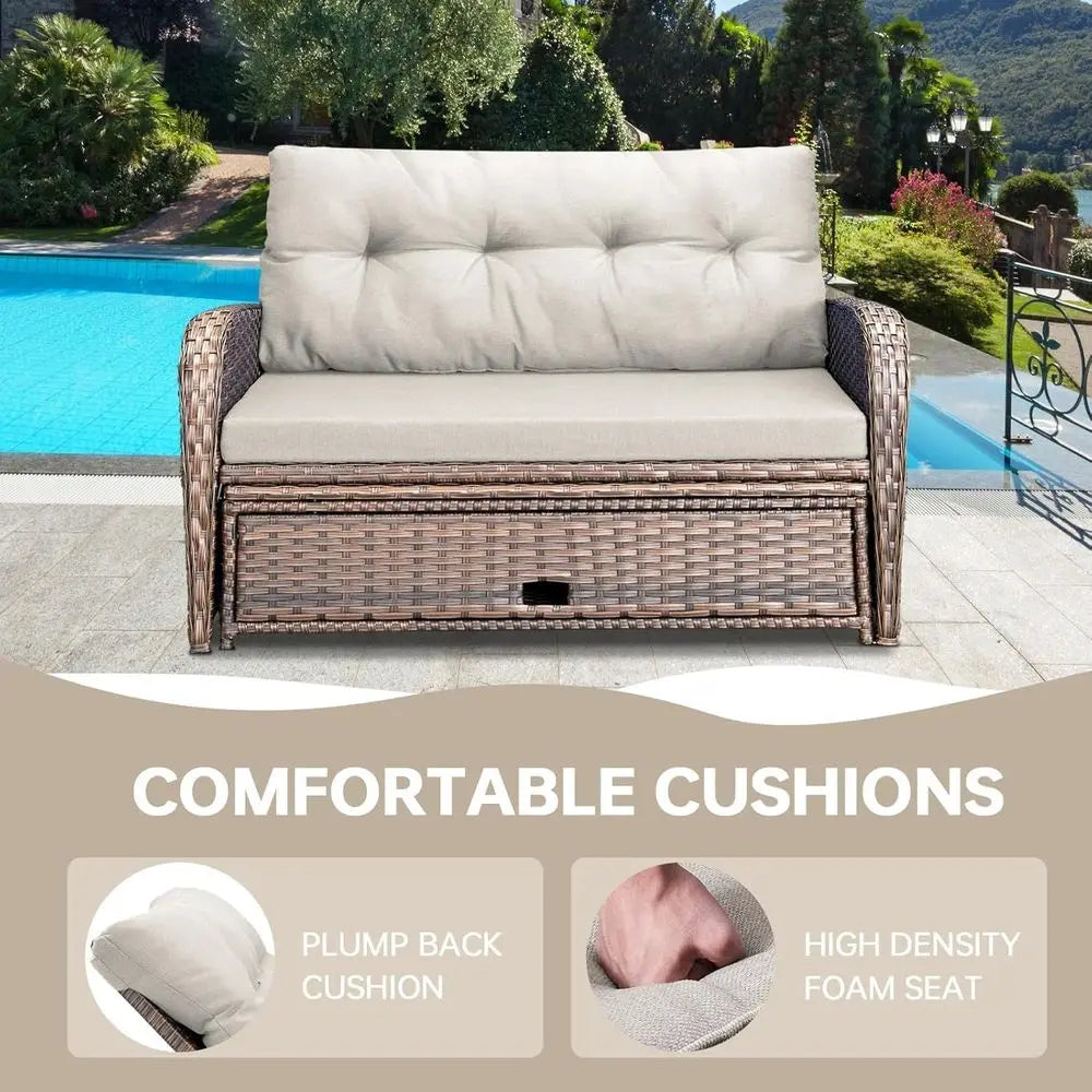 Outdoor Wicker Patio Daybed With Adjustable Reclining Back