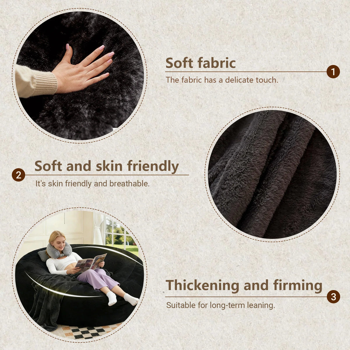 Memory Foam Beanbag Chair With Washable Flannel Cover For Bedrooms