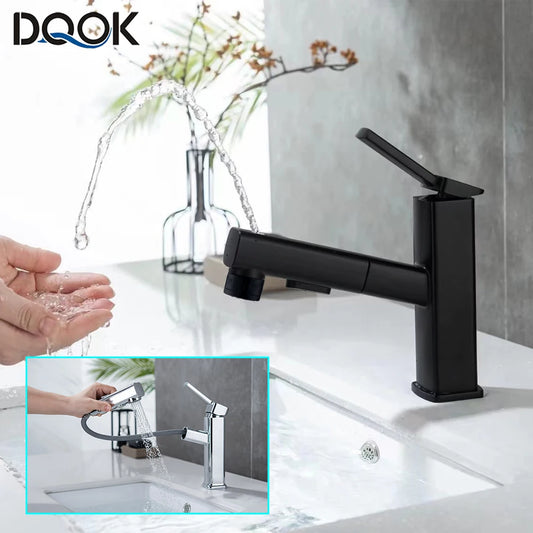 DQOK Pull Out Brass Basin Faucet Hot And Cold Water