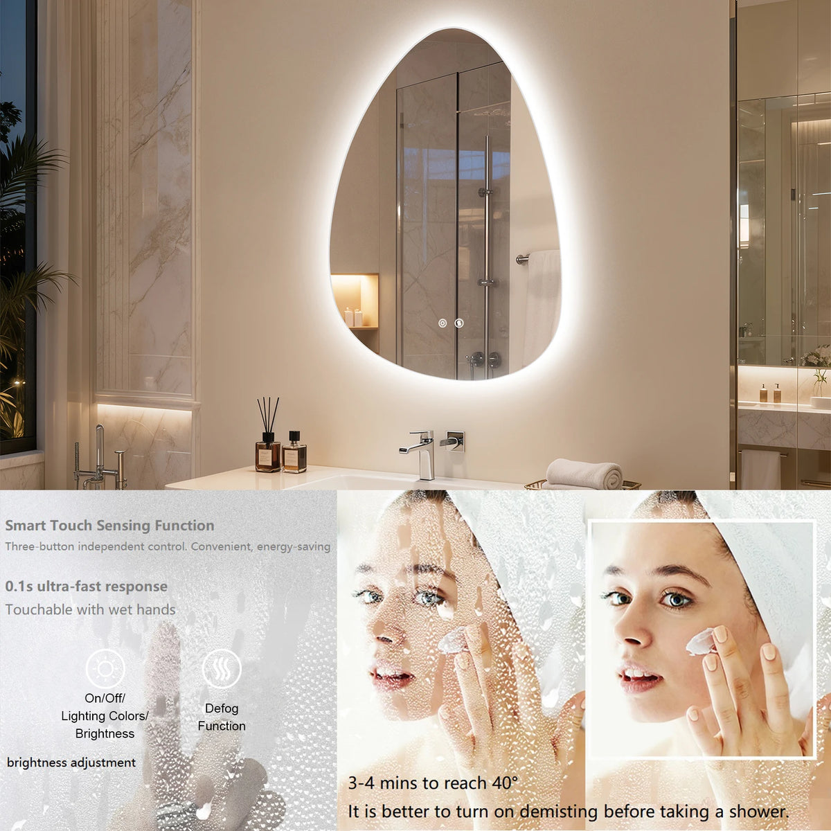 LED Bathroom Vanity Mirror Wall Mounted Anti Fog Touch Sensor