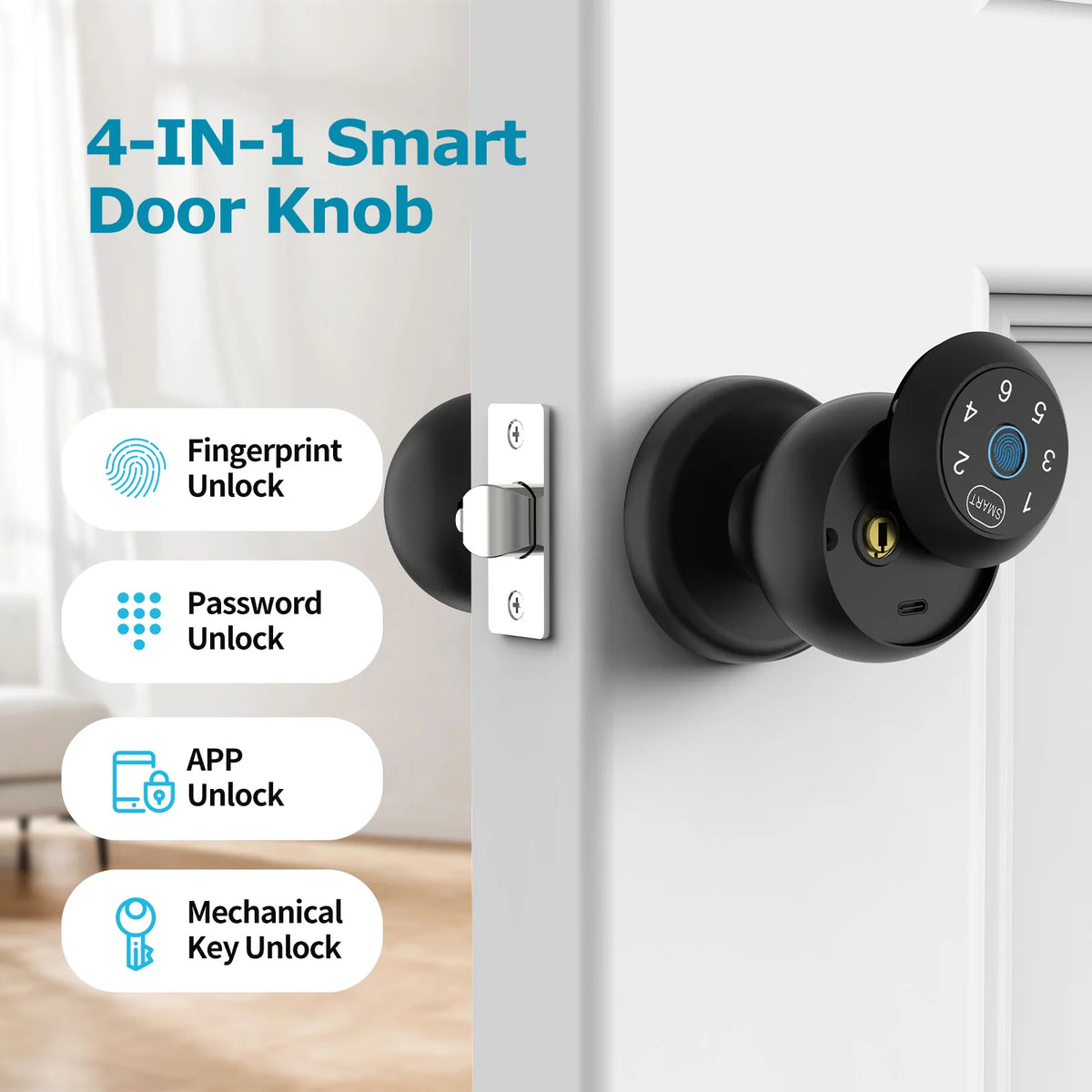 Viladepot Smart Lock Fingerprint Passcode App Control Type-C Emergency Power