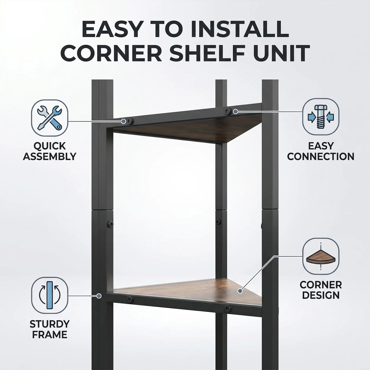 Retro Wooden Six Tier Corner Bookshelf With Steel Frame