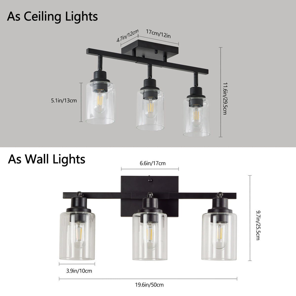 ARLGSITE Adjustable Wall Mount Light With Glass Shade E26 Base