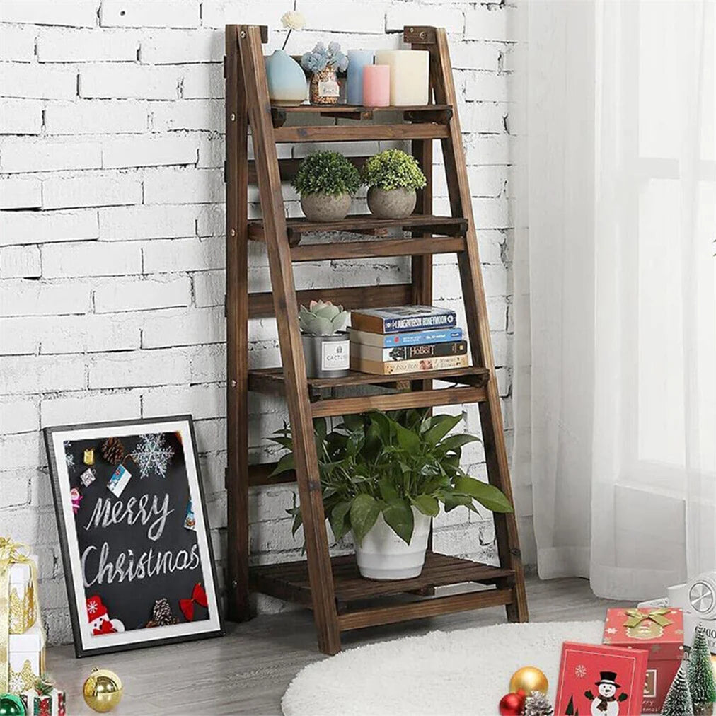 Folding Wood Bookshelf and Plant Display Rack Stand