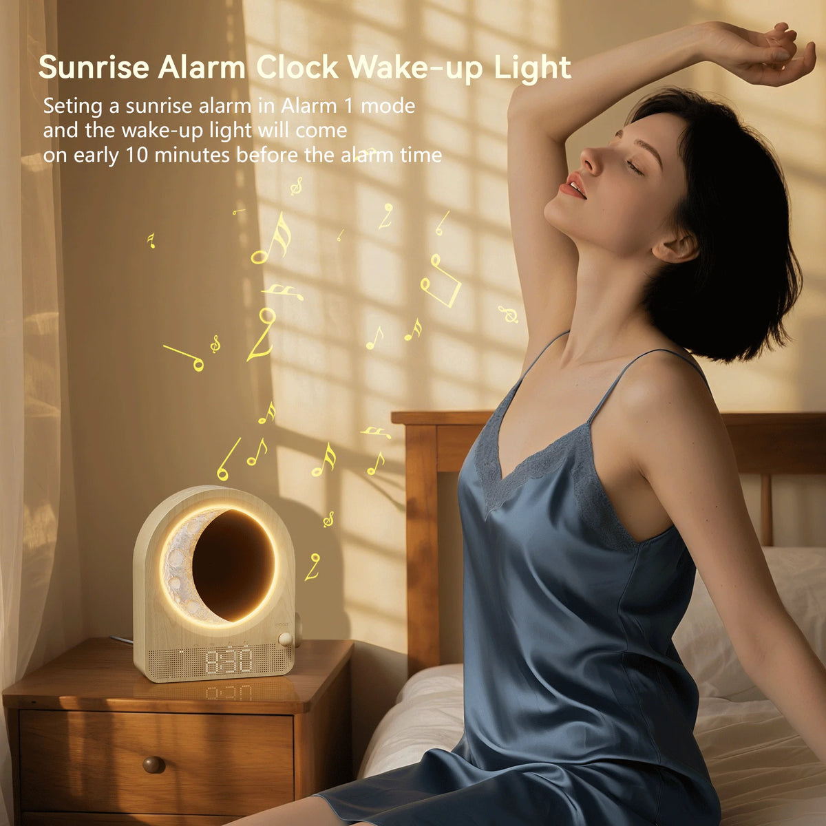 Blonbar Sunrise Alarm Clock With Dimmable Moon Lamp Natural Sound Timer