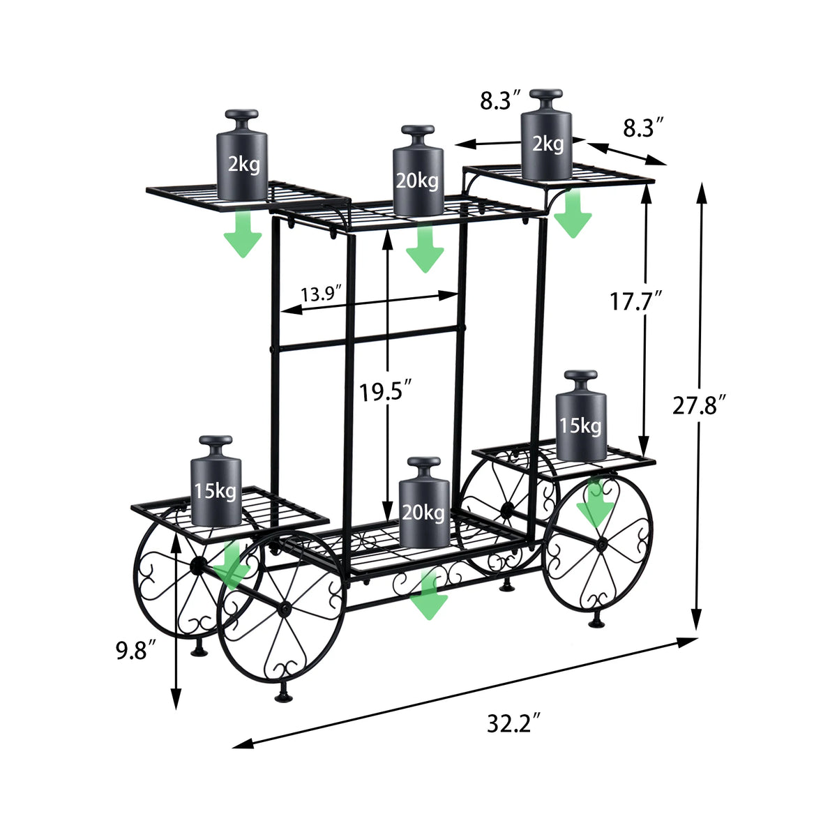 Wisfor 6 Tier Metal Garden Cart Stand Flower Pot Rack