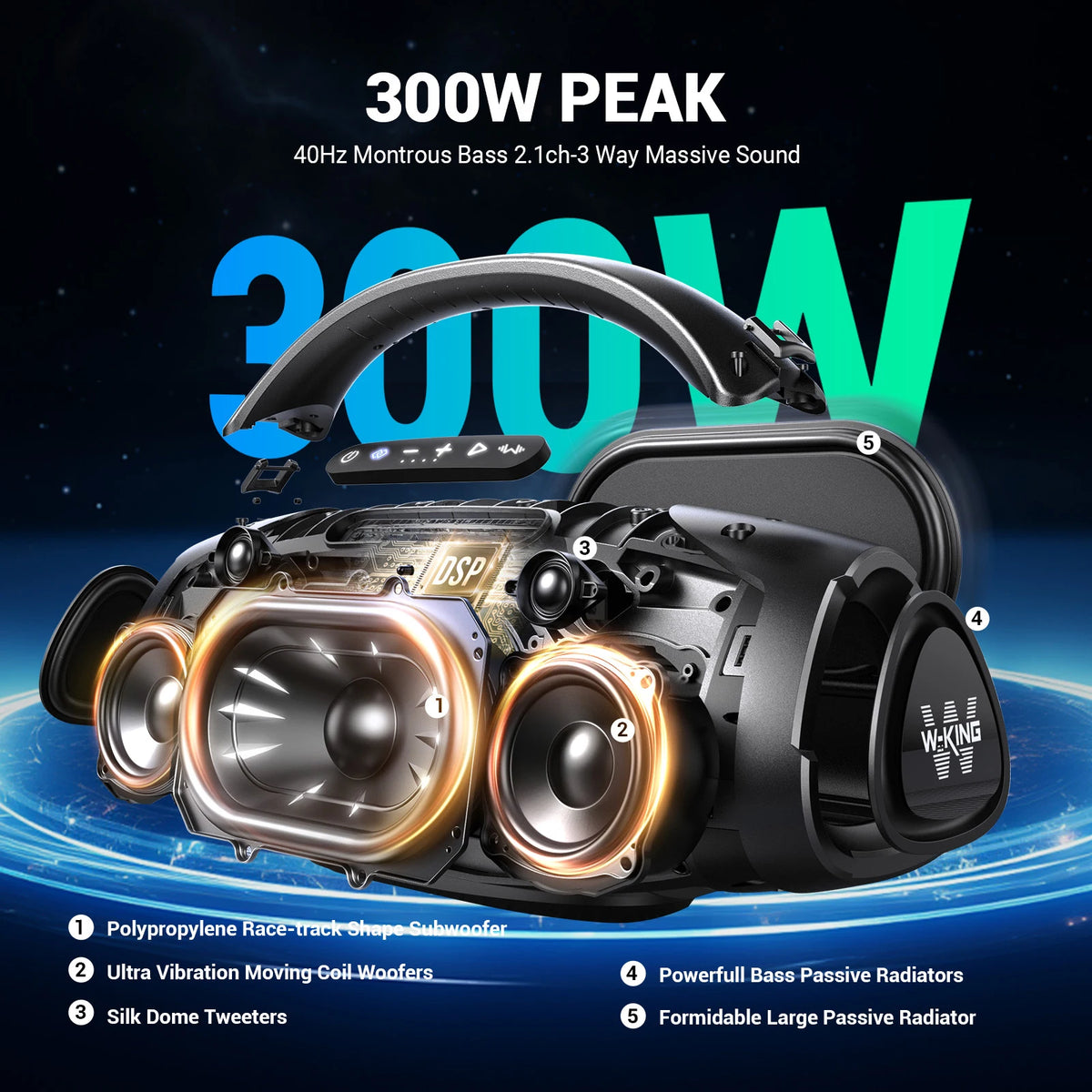 W-KING X20 200 Watt Portable Bluetooth Speaker With Powerful Bass