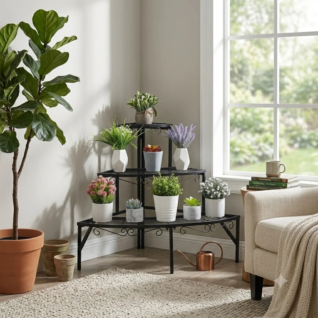 Wisfor 3 Tier Corner Metal Plant Shelf Stand Organizer
