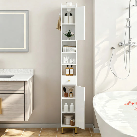 Slim Bathroom Storage Cabinet With Doors Drawer And Adjustable Shelves