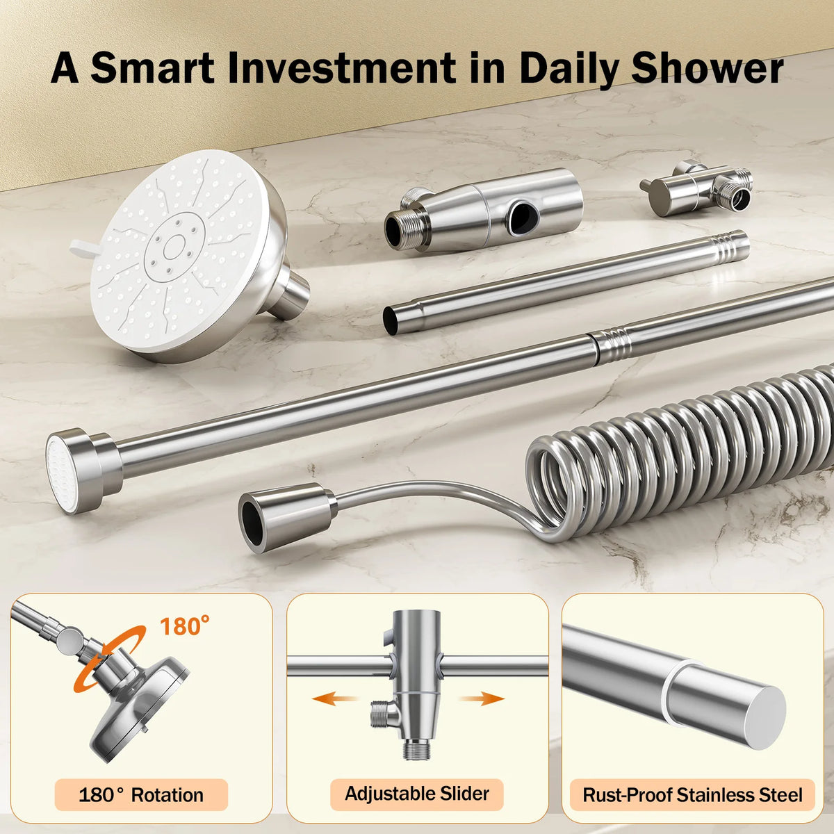 Stainless Steel Dual Shower Head For Two With Adjustable Slider