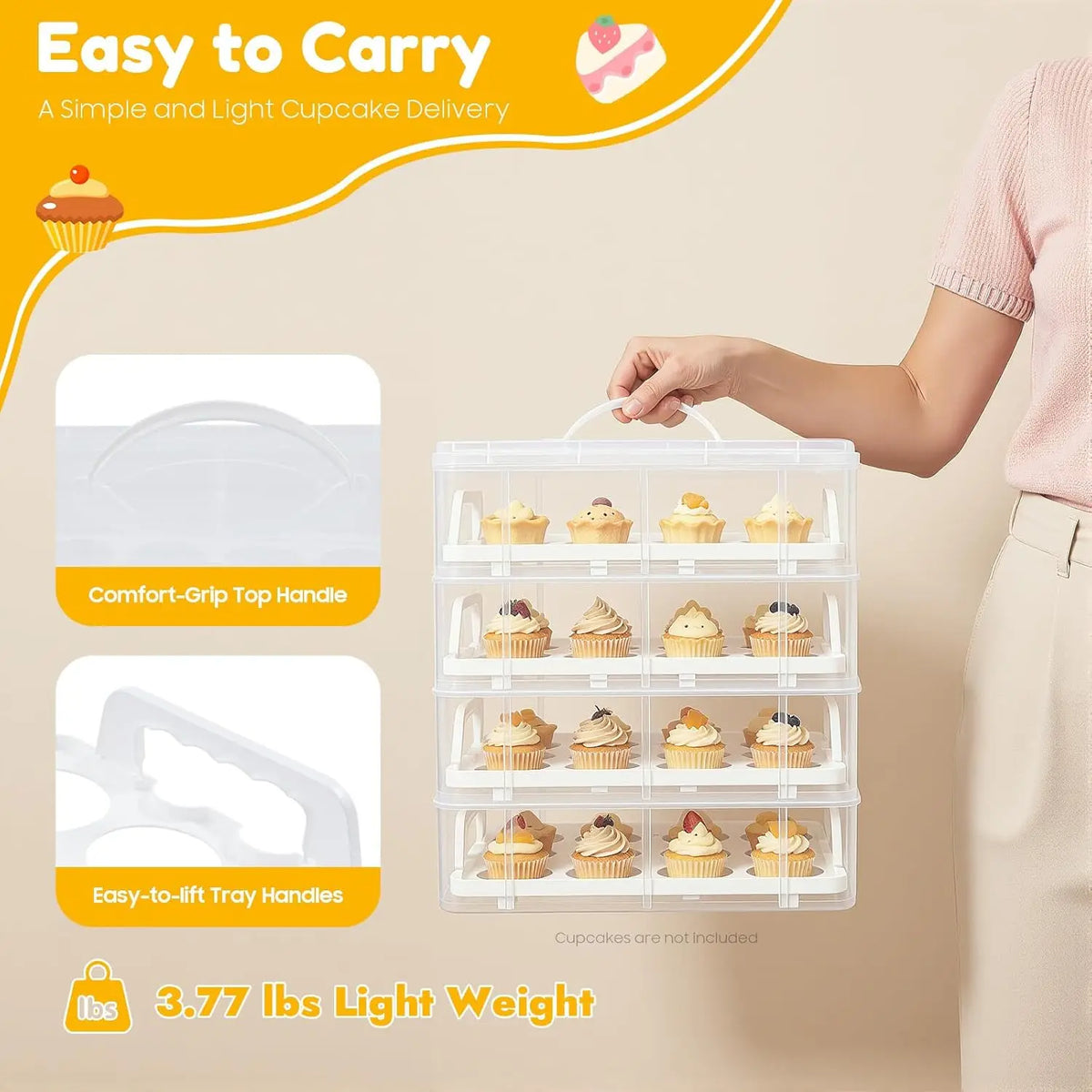 Bymaocar Stackable 4 Tier Cupcake And Brownie Carrier