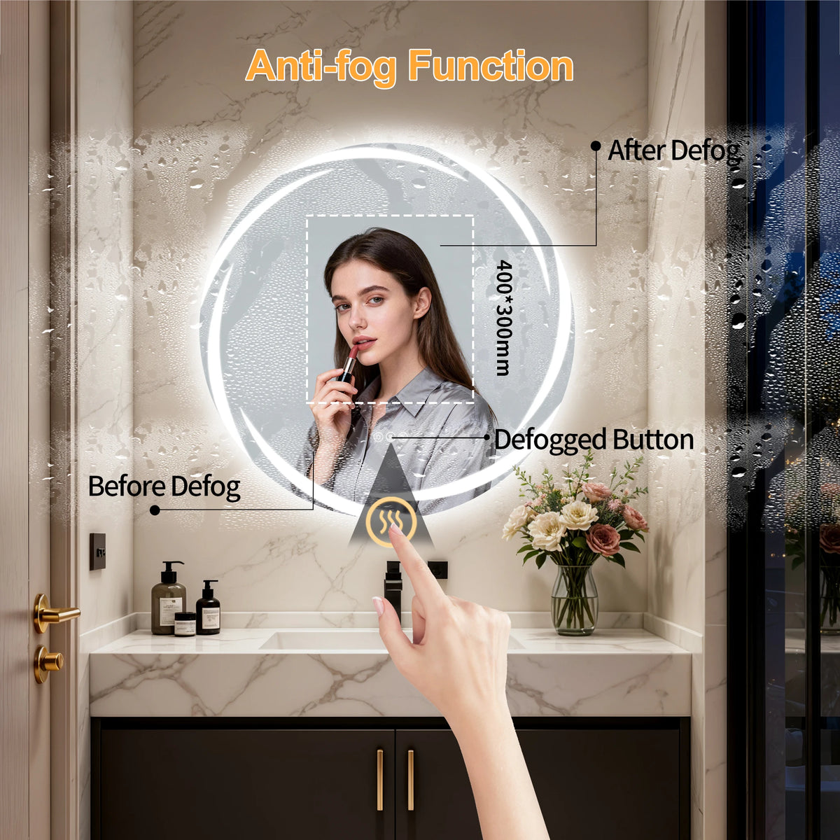 Round Led Bathroom Mirror With Bluetooth Speaker And Defog