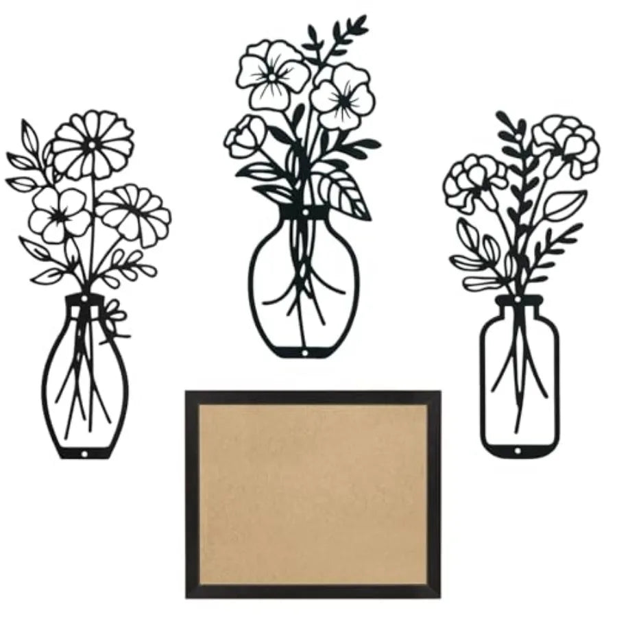 3 Piece Floral Vase Wall Art And Picture Frame Set